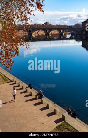 Pont Neuf und die Promenade Henri Martin am Fluss Garonne, Toulouse, Frankreich Stockfoto