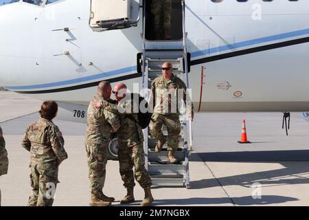 USA Soldaten mit 1. Staffel, 104. Kavallerie-Regiment, 2. Infanterie-Brigaden-Kampfteam kommen nach einem einjährigen Einsatz in Ägypten als Teil der Multinational Force & Observators und der Task Force Sinai nach Hause. Stockfoto