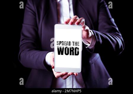Konzeptionelle Beschriftung verbreiten Sie das Wort. Internetkonzept Teilen Sie Informationen oder Nachrichten über soziale Medien Stockfoto