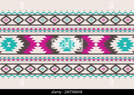 Geometrisches ethnisches Muster nahtlos. Stilvoller, farbenfroher Textilstoff mit amerikanischer Aztekenart. Design für Hintergrund, Tapete, Stoff, Teppich, Ornamente, Stock Vektor