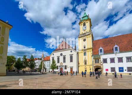 Bratislava, Slowakei. Das Alte Rathaus am Hauptplatz Stockfoto