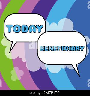 Schreiben mit Anzeige des Begünstigten für Text. Das Geschäft zeigt eine Person oder ein Ding, die/das Hilfe oder einen Vorteil aus etwas erhält Stockfoto