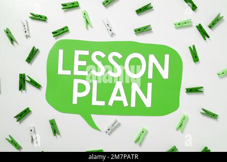Konzeptionelle Darstellung Lektionsplan. Wort für eine detaillierte Beschreibung des Unterrichts durch einen Lehrer Stockfoto
