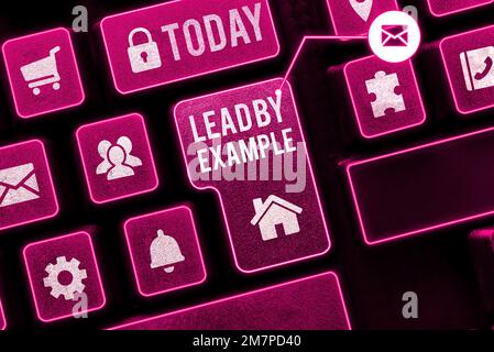 Handschriftliche Texte führen durch Beispiel. Business-Schaufenster Mentor werden Leader Befolgen Sie die Regeln Geben Sie Beispiele Coach Stockfoto