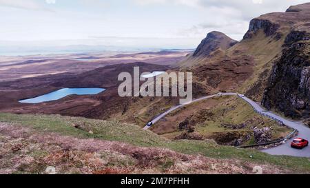 Quiraing, ein Erdrutsch auf der östlichen Seite von Meall na Suiramach in Trotternish auf der Insel Skye, Schottland Stockfoto