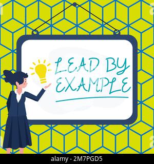 Text mit Inspiration mit gutem Beispiel vorangehen, Wort für Mentorführer die Regeln befolgen Beispiele geben Coach Stockfoto