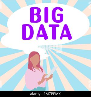 Schild mit Anzeige von Big Data. Konzept bedeutet, dass die Komplexität so groß ist, dass herkömmliche Software sie nicht bewältigen kann Stockfoto