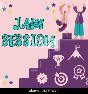 Textbeschriftung für Jam Session. Geschäftsübersicht spontane Aufführung durch eine Gruppe von Musikern Stockfoto