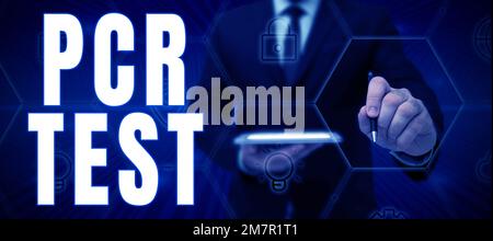 Konzeptionelle Anzeige PCR-Test. Geschäftsansatz qualitativer Nachweis des Virusgenoms in der kurzen Folge der DNA Stockfoto