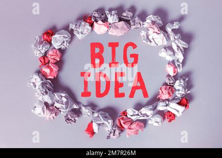 Textzeichen mit „Big Idea“. Internetkonzept mit einer großartigen kreativen Innovationslösung oder Denkweise Stockfoto