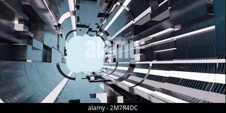 3D-Darstellung der Absperrung des Breitbildschirms in Dunkelheit einfach eleganter abstrakter Tunnel Stockfoto