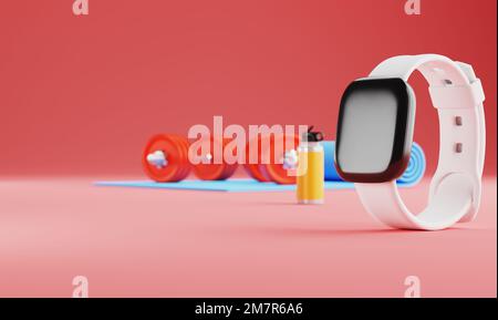 3D-Rendering der Smart Watch für Fitnessgeräte im Hintergrund. Stockfoto