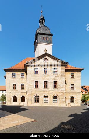 Rathaus auf dem Rathausplatz, Bad Langensalza, Thüringer Becken, Thüringen, Deutschland, Bad Langensalza, Thüringen, Deutschland Stockfoto