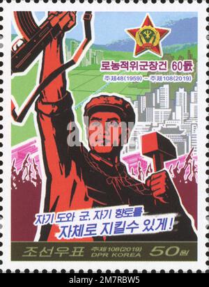 2019 Nordkorea-Stempel. 60. Anniv. Der Gründung der Arbeiter-Bauern-Roten Garde Stockfoto