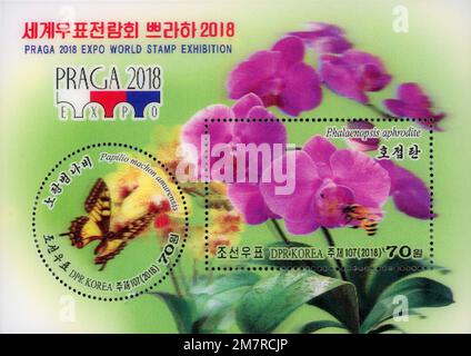 2018 Nordkorea-Stempel. Spezielle Weltmarkenausstellung PRAGA 2018 Stockfoto