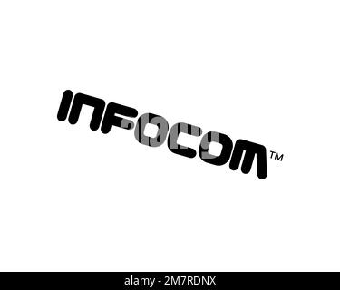 Infocom, gedrehtes Logo, weißer Hintergrund B Stockfoto