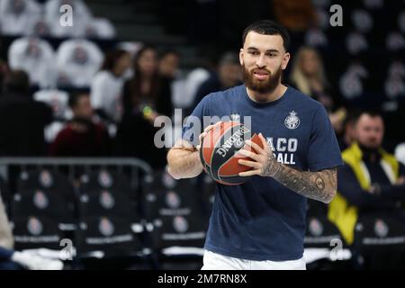 Belgrad, Serbien, 5. Januar 2023. Mike James von AS Monaco mit dem Ball während des EuroLeague-Spiels der Turkish Airlines 2022/2023 zwischen Partizan Mozzart Bet Belgrad und AS Monaco in der stark Arena in Belgrad, Serbien. 5. Januar 2023. Kredit: Nikola Krstic/Alamy Stockfoto