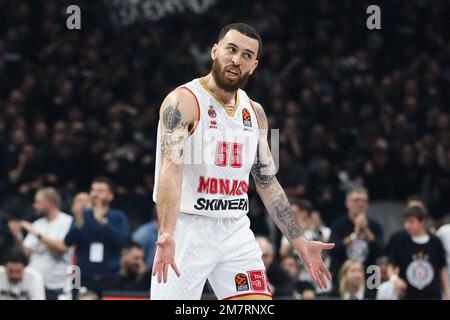 Belgrad, Serbien, 5. Januar 2023. Mike James von AS Monaco reagiert während des EuroLeague-Spiels der Turkish Airlines 2022/2023 zwischen Partizan Mozzart Bet Belgrad und AS Monaco in der stark Arena in Belgrad, Serbien. 5. Januar 2023. Kredit: Nikola Krstic/Alamy Stockfoto