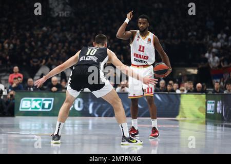 Belgrad, Serbien, 5. Januar 2023. Alpha Diallo von AS Monaco Gesten während des EuroLeague-Spiels der Turkish Airlines 2022/2023 zwischen Partizan Mozzart Bet Belgrad und AS Monaco in der stark Arena in Belgrad, Serbien. 5. Januar 2023. Kredit: Nikola Krstic/Alamy Stockfoto