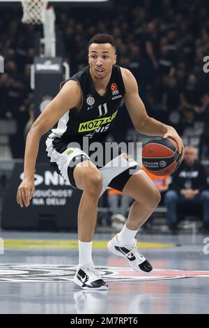 Belgrad, Serbien, 5. Januar 2023. Dante Exum von Partizan Mozzart Bet Belgrad in Aktion während des EuroLeague-Spiels der Turkish Airlines 2022/2023 zwischen Partizan Mozzart Bet Belgrad und AS Monaco in der stark Arena in Belgrad, Serbien. 5. Januar 2023. Kredit: Nikola Krstic/Alamy Stockfoto