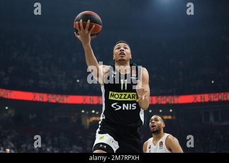 Belgrad, Serbien, 5. Januar 2023. Dante Exum von Partizan Mozzart Bet Belgrad in Aktion während des EuroLeague-Spiels der Turkish Airlines 2022/2023 zwischen Partizan Mozzart Bet Belgrad und AS Monaco in der stark Arena in Belgrad, Serbien. 5. Januar 2023. Kredit: Nikola Krstic/Alamy Stockfoto