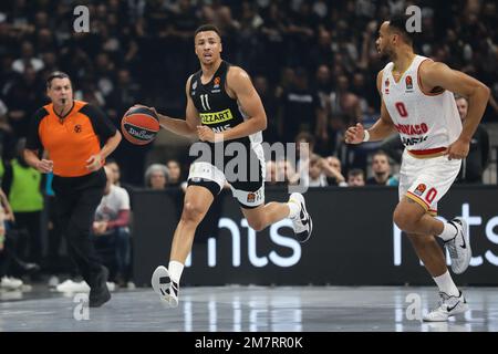 Belgrad, Serbien, 5. Januar 2023. Dante Exum von Partizan Mozzart Bet Belgrad in Aktion während des EuroLeague-Spiels der Turkish Airlines 2022/2023 zwischen Partizan Mozzart Bet Belgrad und AS Monaco in der stark Arena in Belgrad, Serbien. 5. Januar 2023. Kredit: Nikola Krstic/Alamy Stockfoto