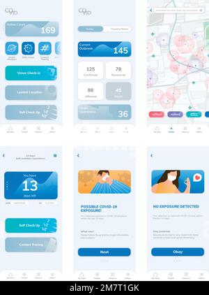 COVID-19 Tracking-Anwendung Vorlage Vektor mobilen Bildschirm Stock Vektor