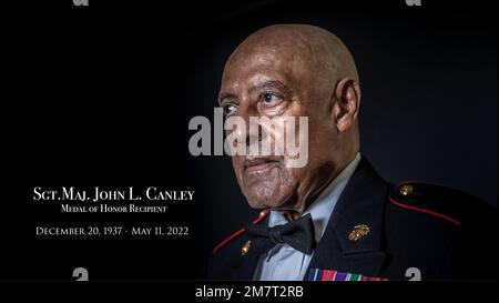 Ein Porträt des pensionierten Ehrenempfängers, Sergeant Major John L. Canley, aufgenommen am 9. Juli 2018. Sergeant Major Canley erhielt die Ehrenmedaille für seine heldenhaften Taten während der Schlacht von Hue City, während er in Vietnam diente. Canley wurde für seine Handlungen vom 31. Januar bis zum 6. Februar 1968 während der Tet-Offensive ausgezeichnet, wo er dem feindlichen Feuer trotzte, um seine Männer zu retten. Canley starb nach jahrzehntelanger Krebsbekämpfung am 11. Mai 2022. Stockfoto