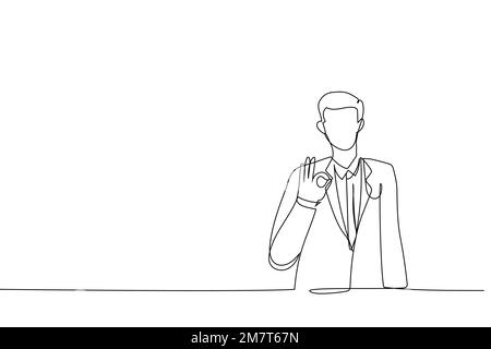 Zeichnung von Happy Business man okay Schild. Einzeiliger Kunststil Stock Vektor