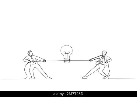 Abbildung von zwei Geschäftsmännern, die im Krieg ziehen, gemeinsames Lampensymbol. Einzeiliger Kunststil Stock Vektor