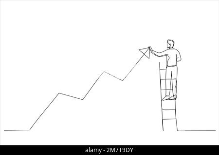 Zeichnung eines Geschäftsmannes, der ein Pfeilliniensymbol zeichnet. Geschäftserfolg und Karriereentwicklung. Einzeiliger Kunststil Stock Vektor
