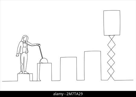 Zeichnung eines Steuerschalters für schlaue Geschäftsfrau, um eine Gewinnkurve zu verschieben oder zu steigern. Geschäftsdiagramm vergrößern, Umsatz steigern. Einzelne durchgehende Strichgrafiken Stock Vektor