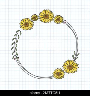 Handgezeichneter Vektor mit Sonnenblumenkranz Stock Vektor