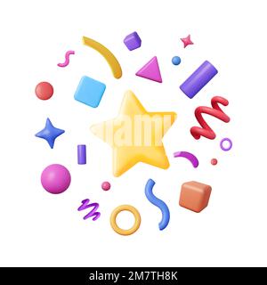 3D Party-Confetti-Set isoliert auf Weiß. Stock Vektor