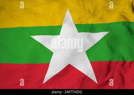 Nahaufnahme einer winkenden Flagge von Myanmar im 3D-Rendering. Stockfoto