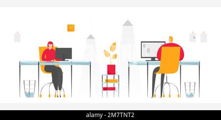 Kollegen, die im Büro an Computern arbeiten. Vektordarstellung. Stock Vektor