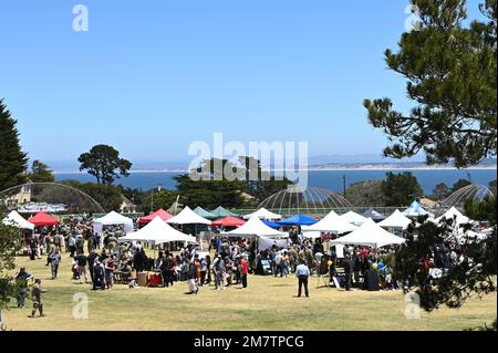 Das Defense Language Institute Foreign Language Center veranstaltete den Language Day nach einer zweijährigen Pause am 13. Mai 2022 in Presidio von Monterey, Kalifornien Mehr als 45 Vorstellungen eroberten die Bühne, Lebensmittelhändler servierten eine kulturelle Vielfalt an Gerichten und Studenten und Dozenten bemannten Stände, die sich mit ihrem Schulhaus befassten. Stockfoto