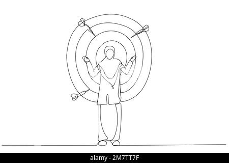 Cartoon einer Geschäftsfrau auf Bogenschießen. Einzelne durchgehende Strichgrafiken Stock Vektor