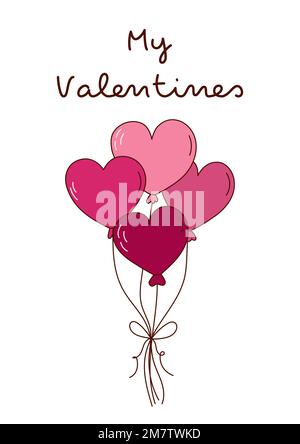 Grußkarte zum Valentinstag mit Ballons und niedlichem Text. Vektordarstellung Stock Vektor