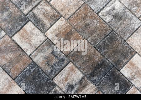 Einbauplatten mit Frost, Draufsicht. Fotostruktur des Hintergrunds Stockfoto