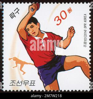 2014 Nordkorea Stempelsatz. Sport. Tischtennis Stockfoto