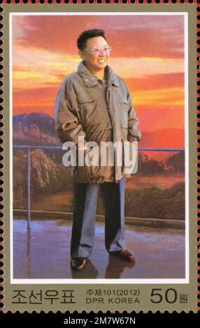 2012 Nordkorea-Stempel. Zum 1. Todestag von Kim Jong Il 1941-2011 Stockfoto