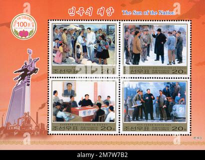 2012 Nordkorea Stempelsatz. Zum 100. Geburtstag von Kim II. Sung Stockfoto