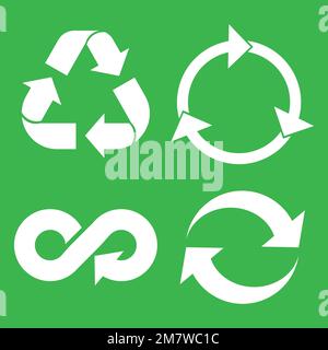 Symbolgruppe der ECO-Zykluspfeile. Grünes Recycling-Symbol Grün auf weißem Hintergrund. Vektordarstellung. Stock Vektor