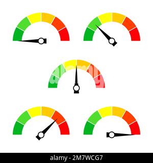 Tachometersymbol oder Schild mit Pfeil. Kollektion von farbigen Infografiken. Vektordarstellung. Stock Vektor