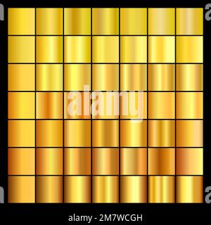 Ein Satz goldener Gradienten. Sammlung goldener Hintergründe. Vektordarstellung. Stock Vektor