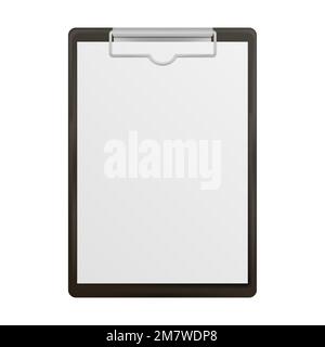 Schwarze Zwischenablage mit leerem weißem Blatt auf weißem Hintergrund. Vektordarstellung. Eps 10. Stock Vektor
