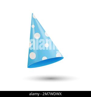 Realistischer Partyhut. 3D-Vektordarstellung isoliert auf weißem Hintergrund. Vektordarstellung. Stock Vektor