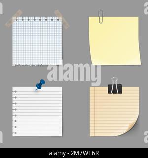 Notizensymbole. Satz gelber Sticky. Posten Sie die Notiz isoliert im Hintergrund. Vektordarstellung. Eps 10. Stock Vektor