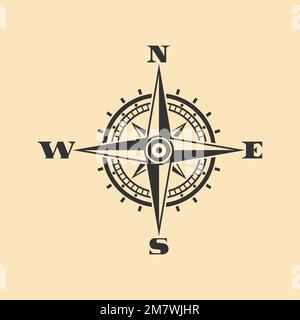 Kompasssymbol. Symbol mit schwarzer Windrose isoliert im Hintergrund. Vektordarstellung. Eps 10. Stock Vektor